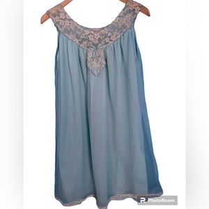 Avian Vintage Blue Lace Trimmed Negligee Nightgown Babydoll Size L